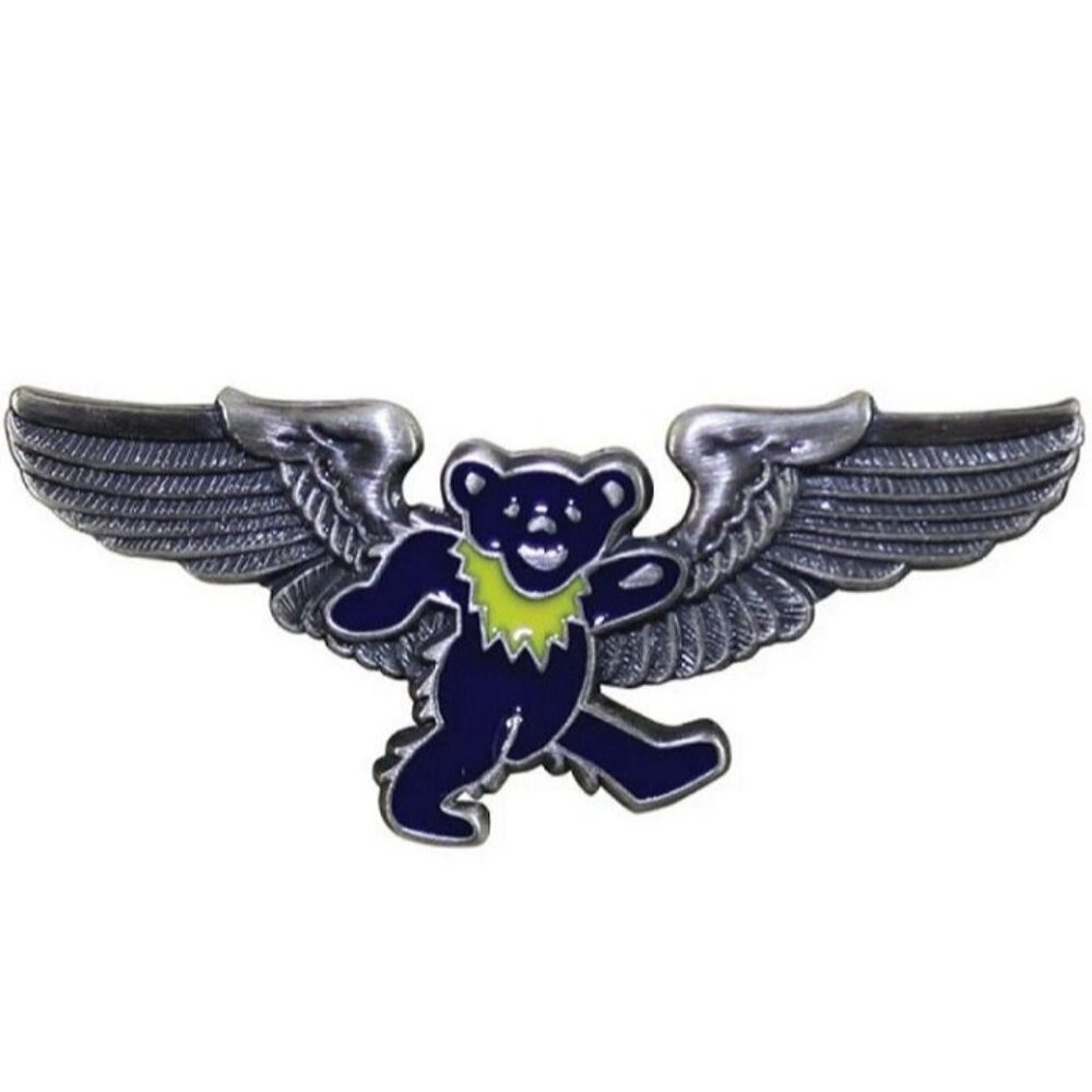 New Blue Bear Grateful Dead Pin Deadhead Pilot Wings Licensed Hippie Airplane